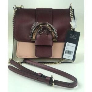 ZAC Zac Posen Biba‎ Buckle Chain Crossbody Handbag Cinnamon Beige NWT MRSP $395
